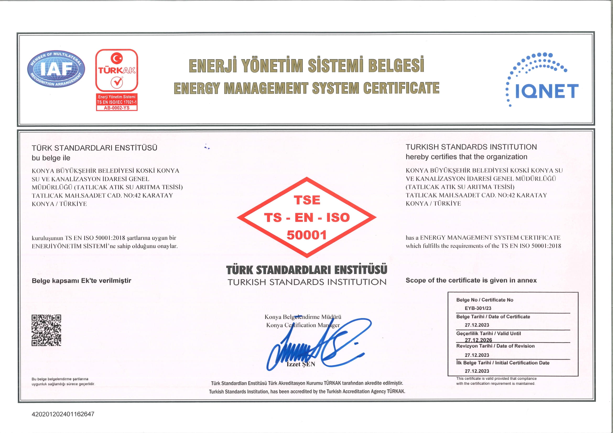 Enerji Yönetim Sistemi Belgesi Tatlıcak